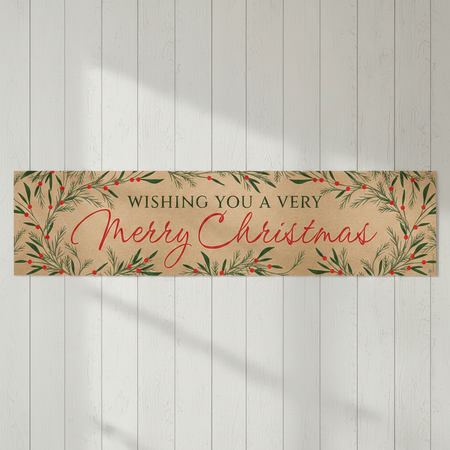 Scandi Kraft Paper Christmas Banner on Off-White Wood Background