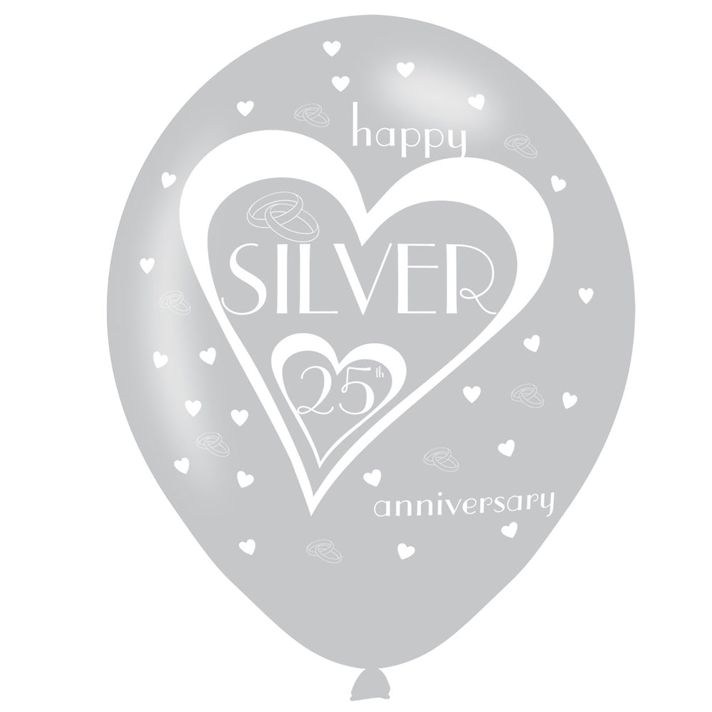 Sparkling Silver Anniversary Latex Balloons - 11" - Pack of 6