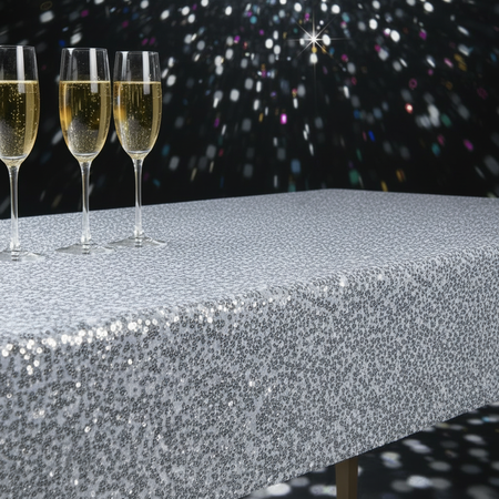 Silver Sequin Tablecloth Close Up Angle