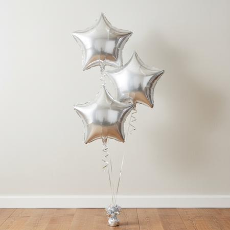 Silver Star Balloons - Wood Floor Off White Wall Full Square