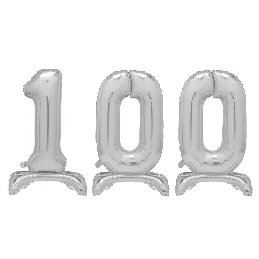 Silver Number 100 AirFilled Standing Balloons 30" Party Packs