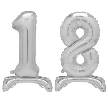 Silver Number 18 Air-Filled Standing Balloons - 30