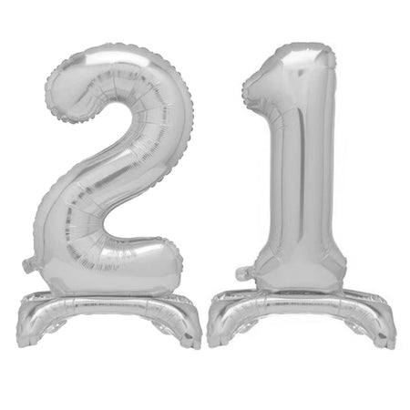 Silver Number 21 Air-Filled Standing Balloons - 30