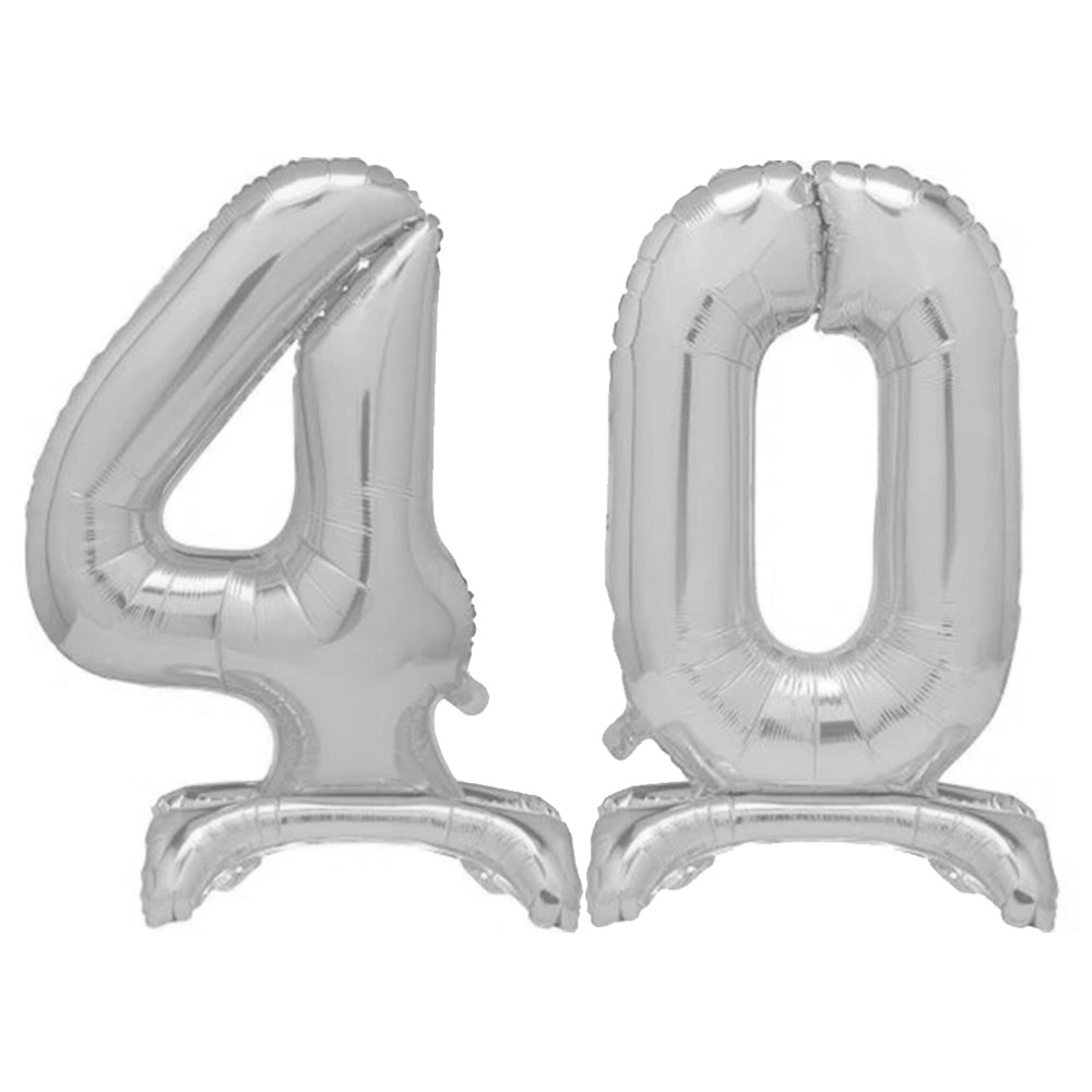 Silver Number 40 AirFilled Standing Balloons 30" Party Packs