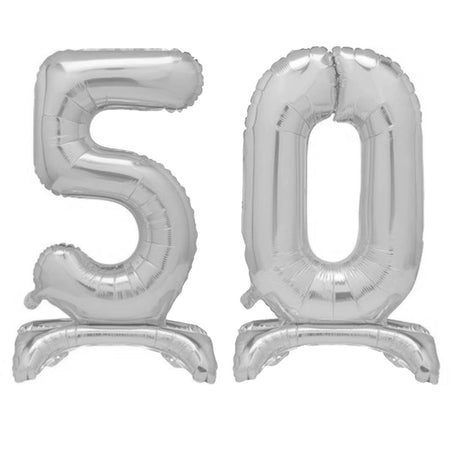 Silver Number 50 Air-Filled Standing Balloons - 30