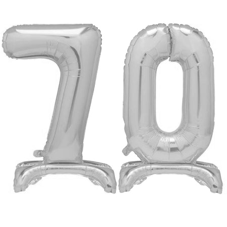 Silver Number 70 Air-Filled Standing Balloons - 30