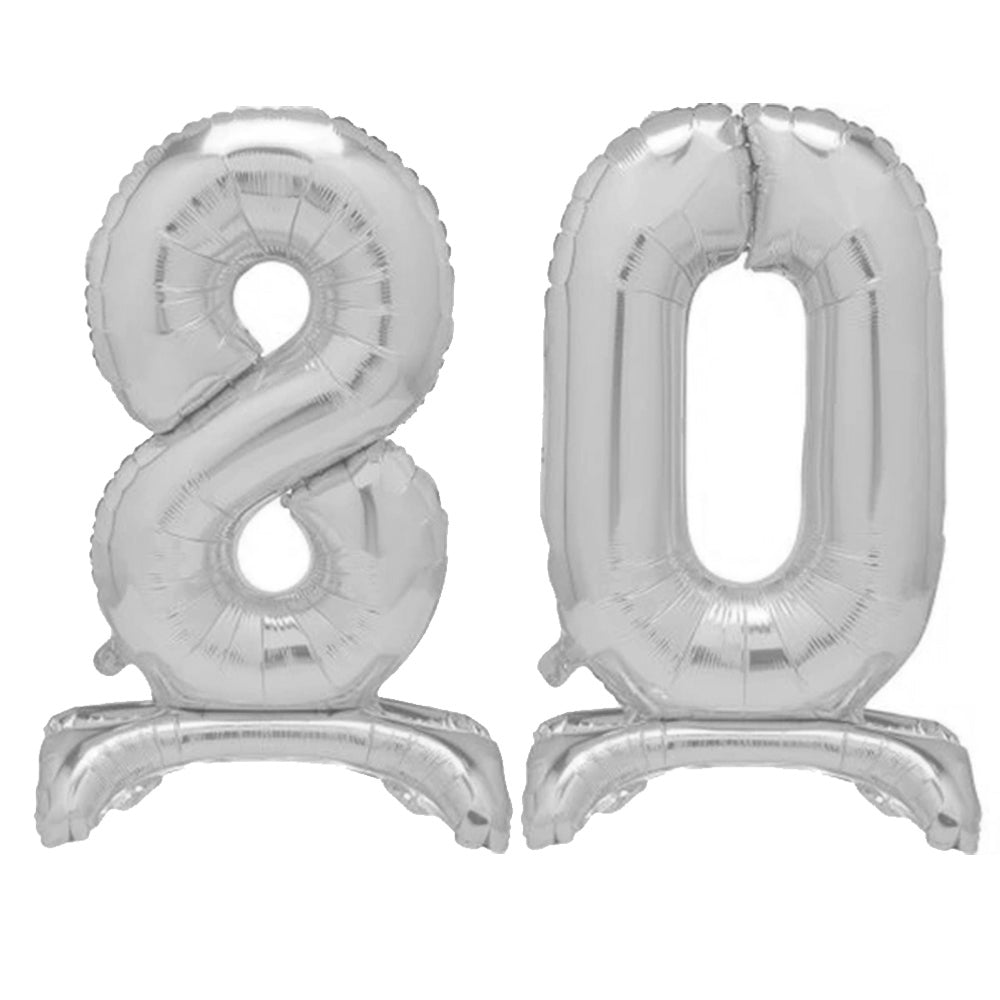 Silver Number 80 AirFilled Standing Balloons 30" Party Packs