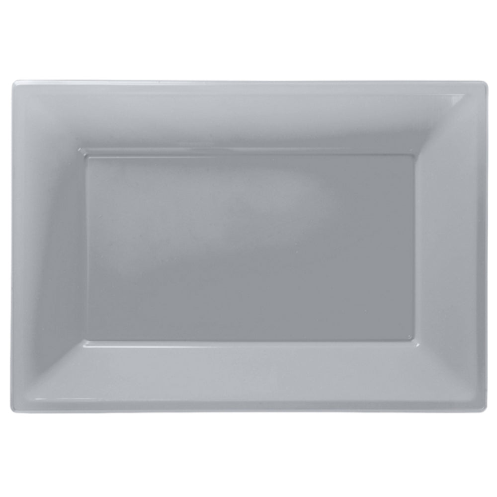 Silver Rectangle Shaped Serving Platters - 23cm x 32cm - Pack of 3