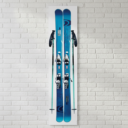Skis Banner on White Brick Wall