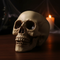 Skull Prop on Dark Table with Halloween Atmosphere Close Up