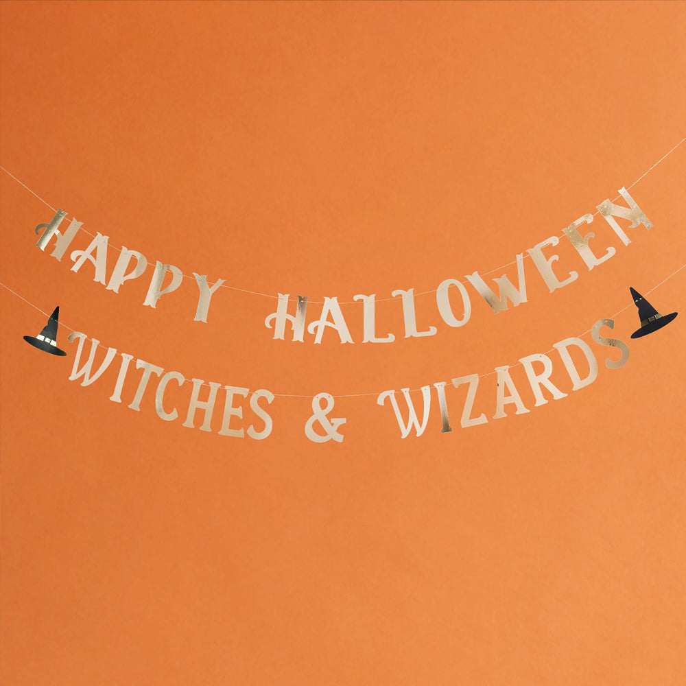 Gold 'Happy Halloween Witches & Wizards' Banner - 2m