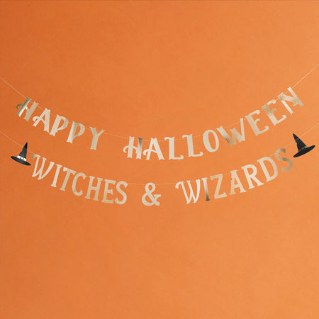 Gold 'Happy Halloween Witches & Wizards' Banner - 2m