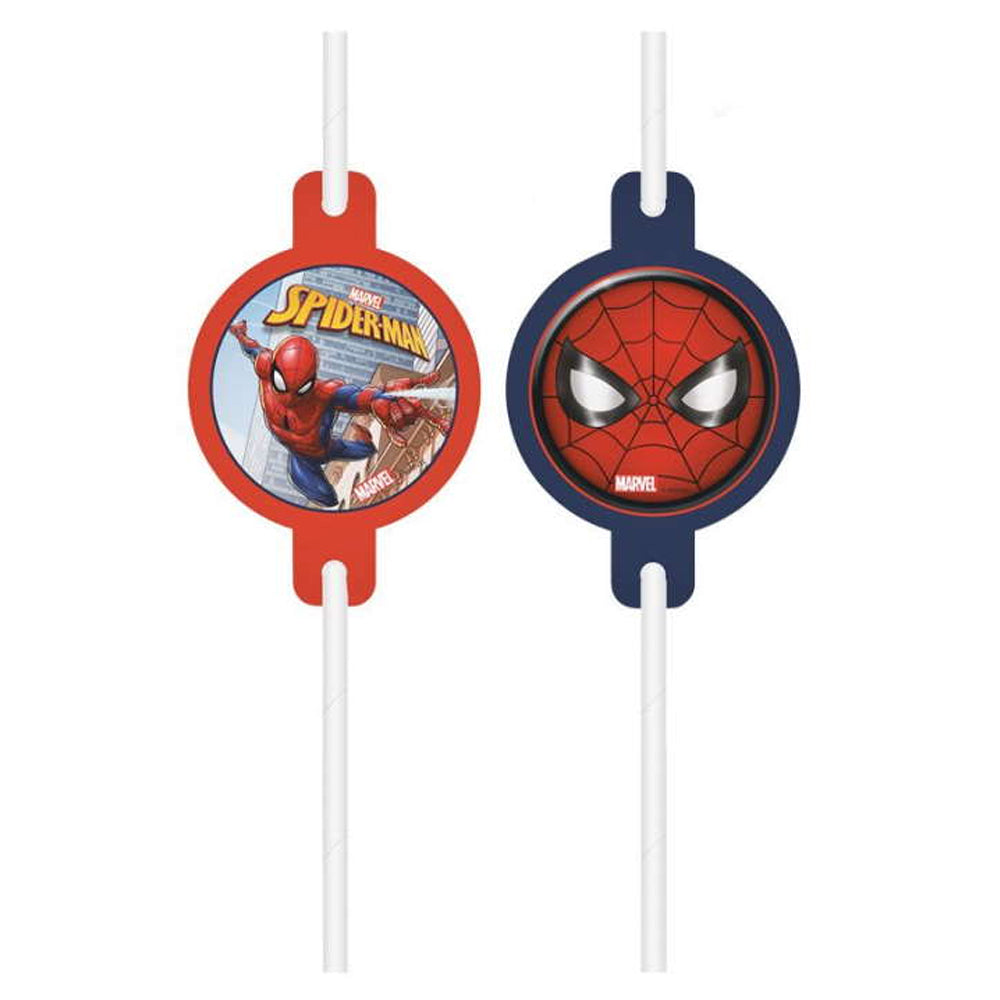 Spiderman Crime Fighter Paper Drinking Straws - Pack of 4