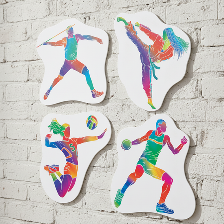Sports Cutouts on White Brick Wall