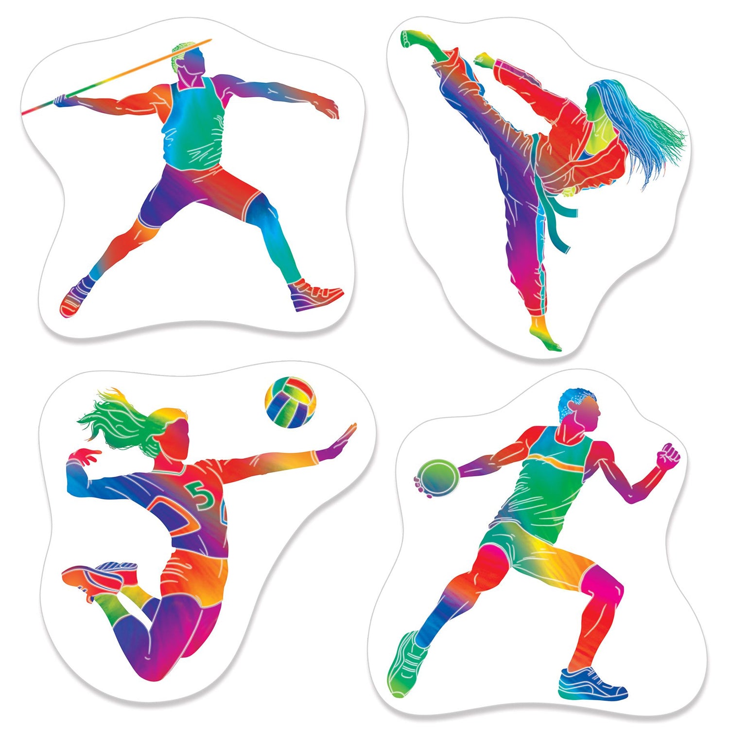 Summer Sports Card Cutout Decorations - Double Sided - Pack of 4