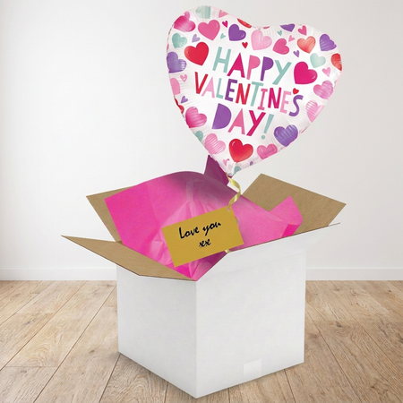 Square balloon gift image with only a wooden floor and plain white wall, without a window