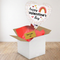 Square boho Valentine's balloon gift using the window-free wooden floor and white wall background reference