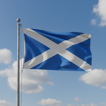 St Andrew's Scottish Flag on Pole Against Blue Sky