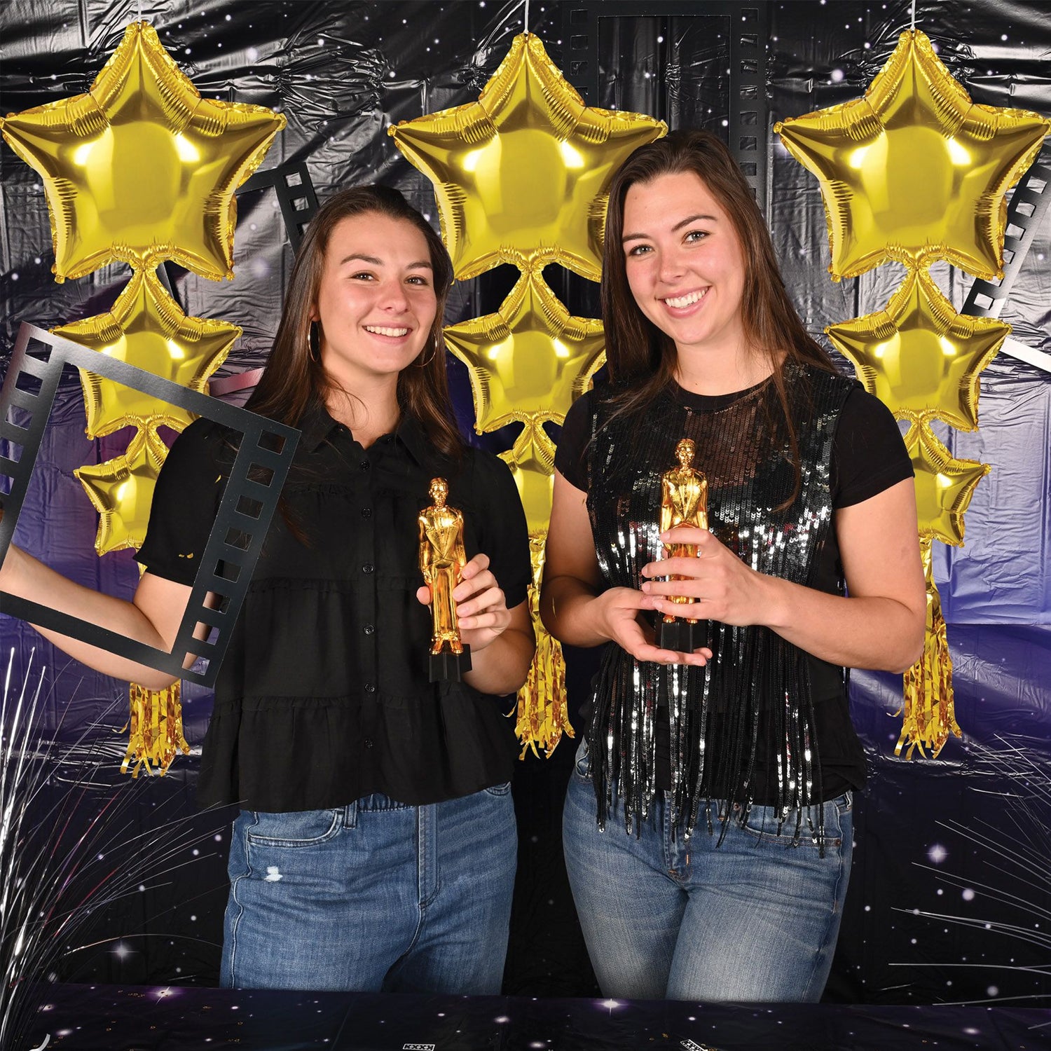 Gold Hanging Star Foil Balloons With Tassels - Pack of 3