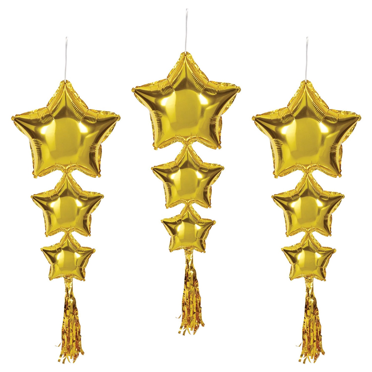 Gold Hanging Star Foil Balloons With Tassels - Pack of 3