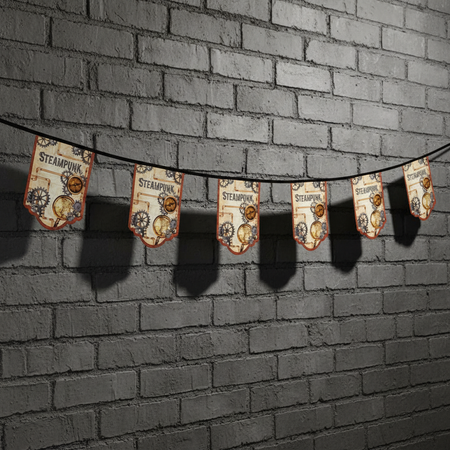 Steampunk Bunting on Grey Brick Wall