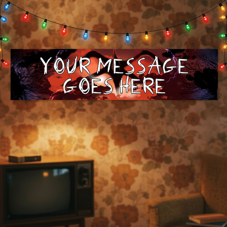Stranger Things Banner with 80s String Lights