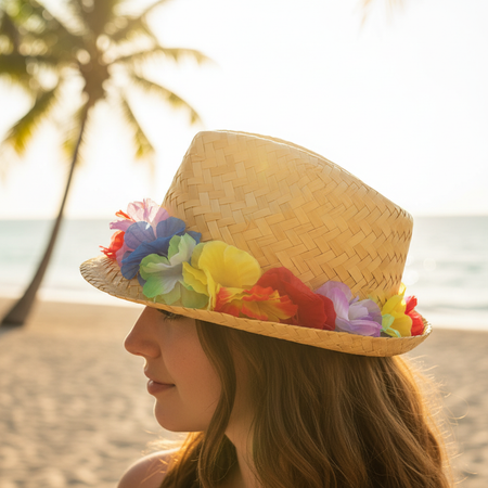 Straw Hawaiian Hat Side Angle Lifestyle