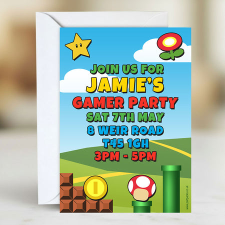Personalised Super Plumber Bros Invitations - Pack of 16