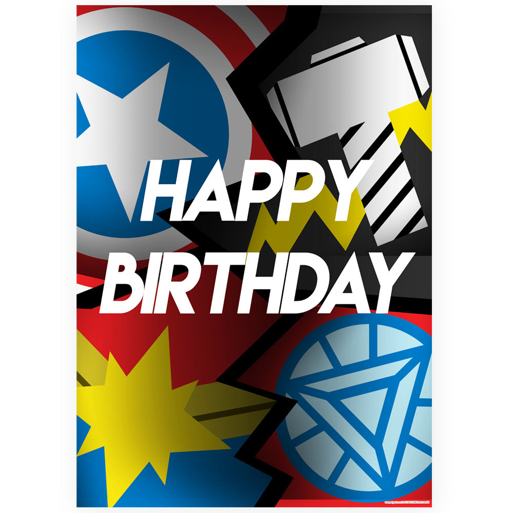 Superheroes Assemble 'Happy Birthday' Poster - A3