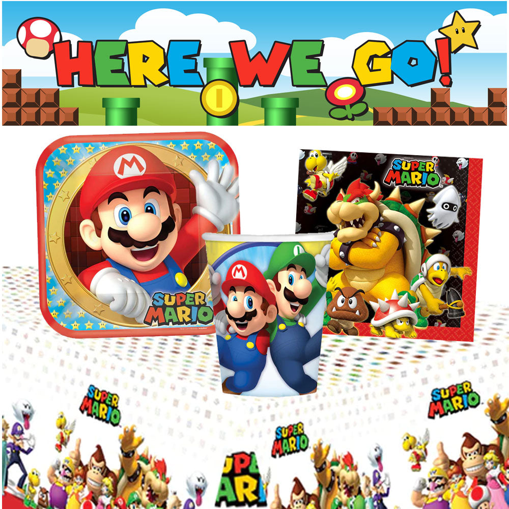 Super Mario Tableware Pack for 8 with FREE Banner!