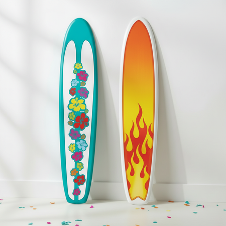 Surfboard Cardboard Cutout Wall Decorations Propped Against Wall