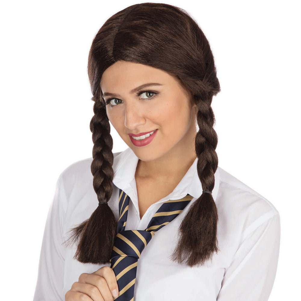 Schoolgirl Wig With Brown Plaits