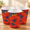Three Chinese dragon paper cups on a wood table with a neutral background, square format