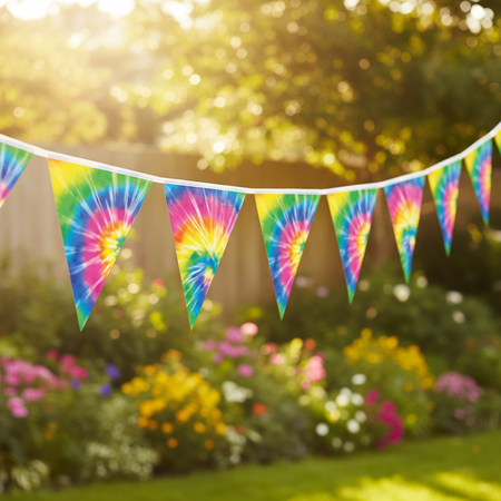Tie-Dye Bunting Close Up in Garden Setting