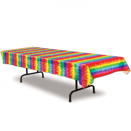 Multicolour Rainbow Tie Dye Plastic Tablecloth - 2.74m