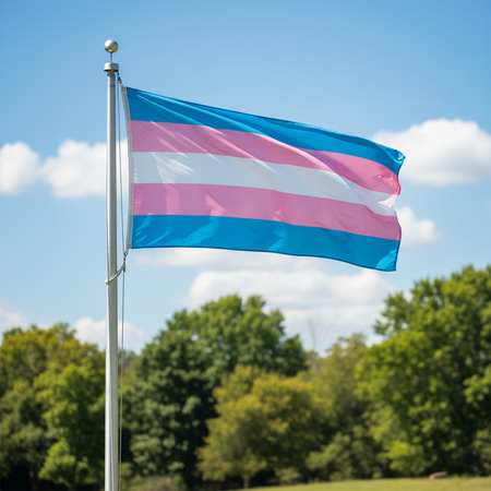 Transgender Pride Flag on Metal Flagpole Outside
