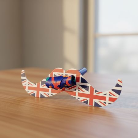 Union Jack Moustache Party Blower on Table