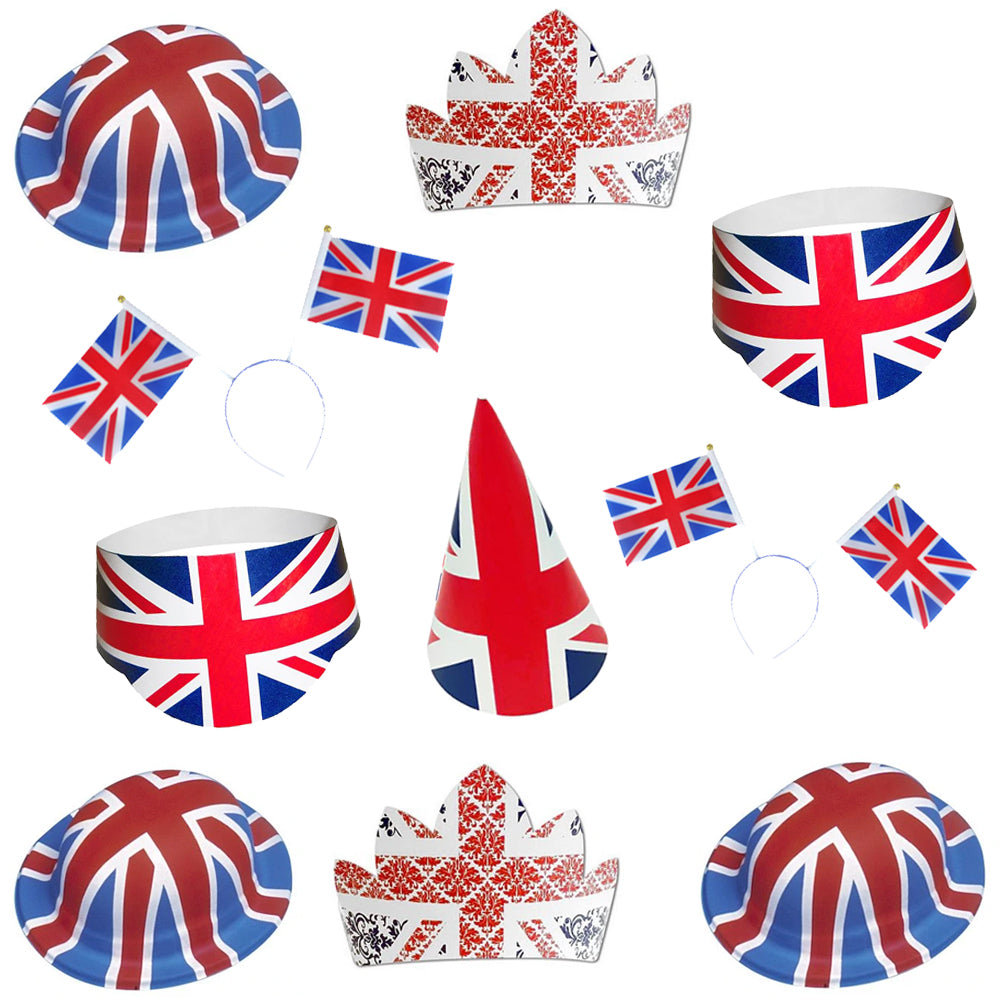 Union Jack British Patriotic Fancy Dress Hats - Pack of 10