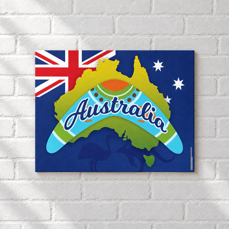 Updated Australia poster on a white brick wall