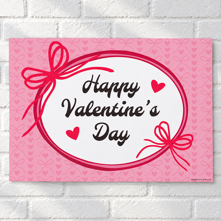 Valentine’s Day poster close up on a white brick wall with soft light and shade, in square format
