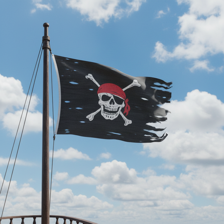 Weathered Pirate Flag Against Sky - Realistic
