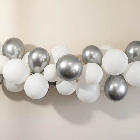 White & Silver Balloon Garland - Neutral Wall
