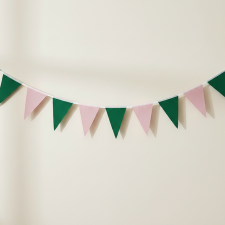 Witches of Oz Pink & Green Fabric Bunting on Neutral Wall
