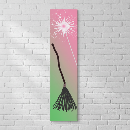 Witches of Oz Wand & Broom Banner on White Brick Wall