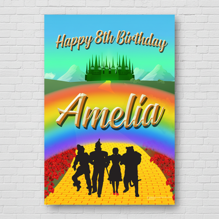 Wizard of Oz Birthday Poster on White Brick Wall