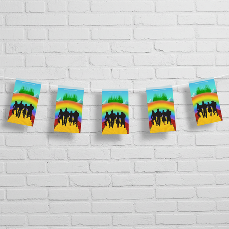 Wizard of Oz Bunting Wider View on White Brick Wall