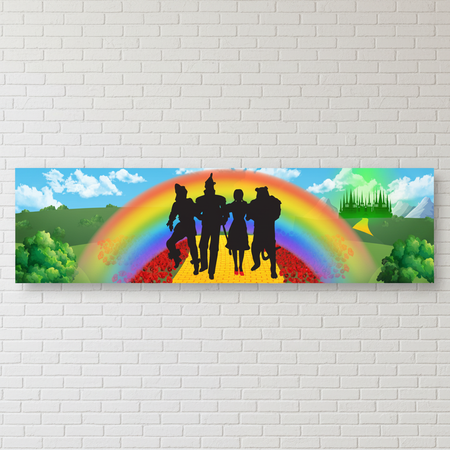 Wizard of Oz Stock Banner on White Brick Wall