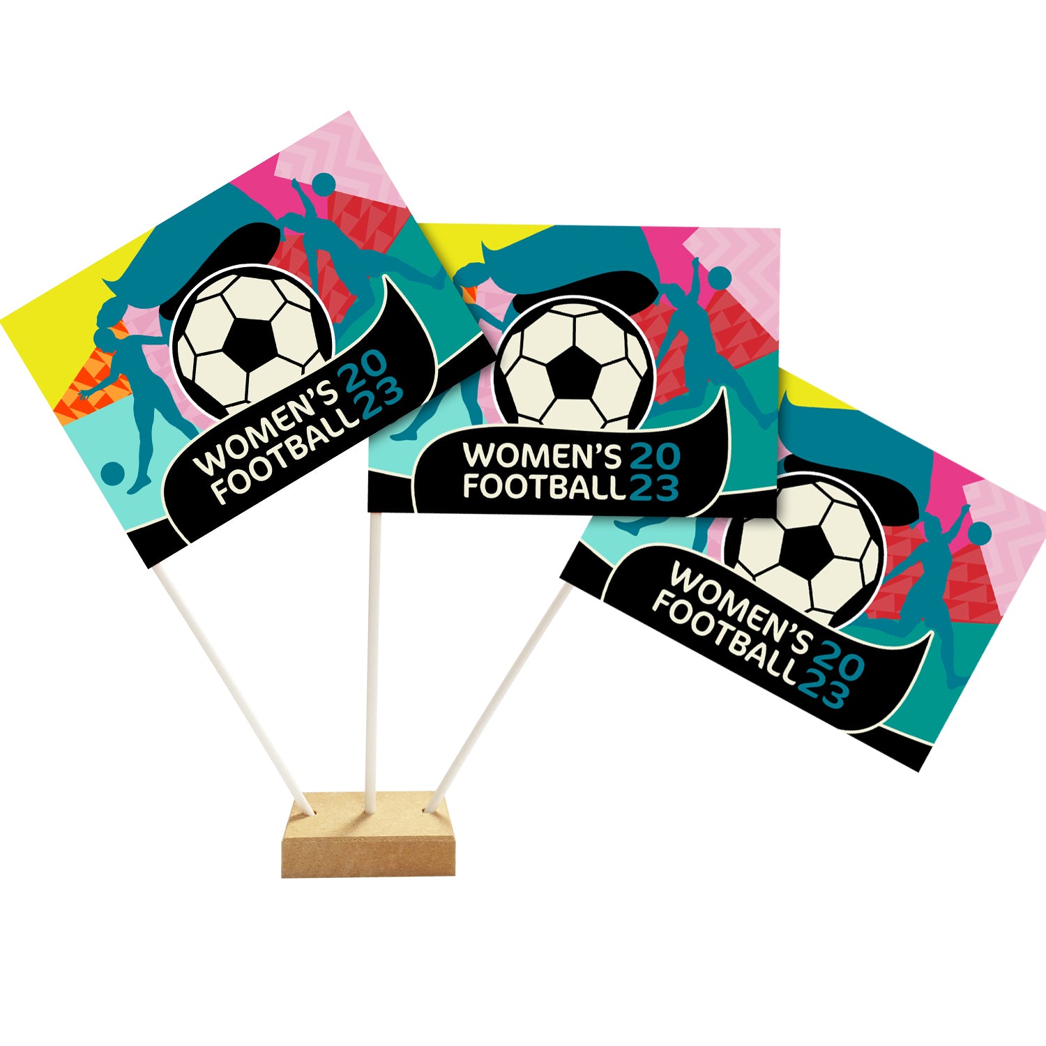 Women's Football 2023 Paper Table Flags - 15cm x 10cm on 30cm Pole