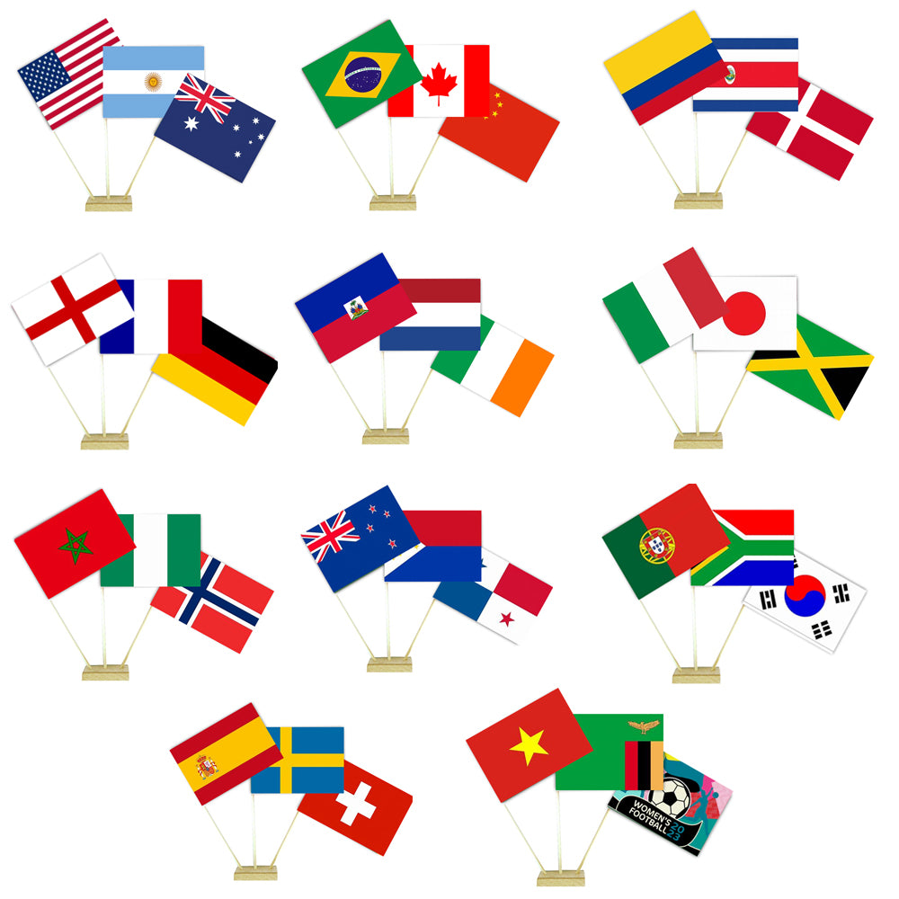 Women's Football World Cup 2023 Countries Paper Table Flag Pack with Flag Holders - 32 Teams