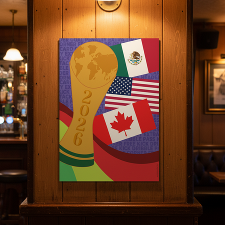 World Cup 2026 Trophy Flags Poster on Pub Wall